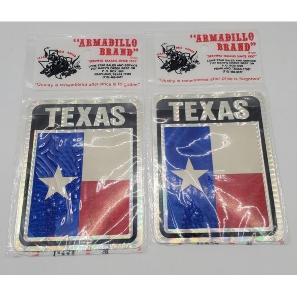 Vintage‎ Texas Flag Sticker Armadillo Brand 1981 Vintage New Old Stock
